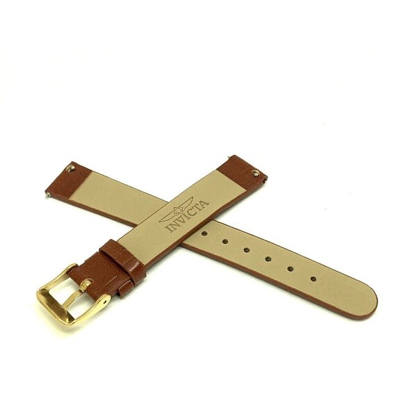 Invicta Watch Replacement Band Brown Leather 16mm Lug Gold Tone Steel Clasp - Picture 2 of 7